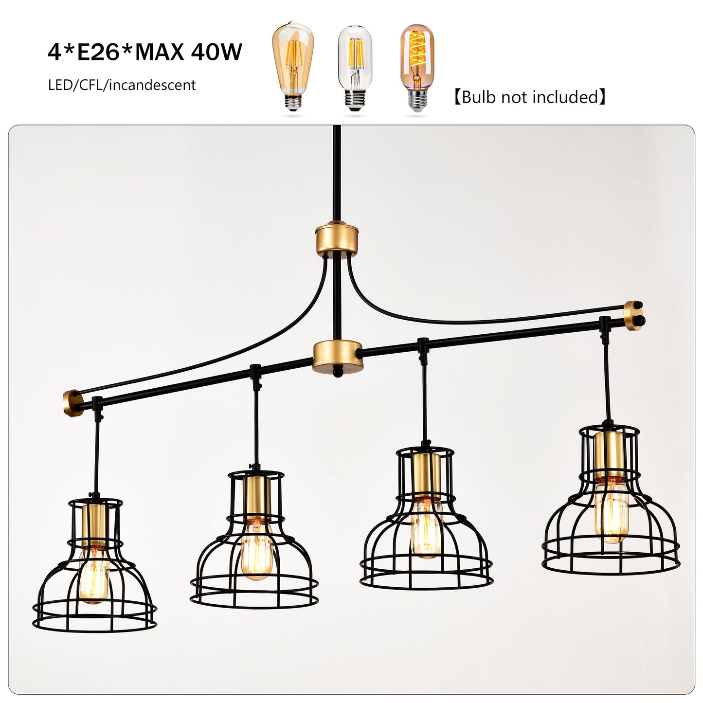 Dining Room Light Fixture Chandelier Over Table, 40-Inch Hanging For Farmhouse Linear Chandeliers,4-Light Kitchen Island Lighting,Matte Black And Matte Gold Ceiling Chandelier,with Metal Lampshade
